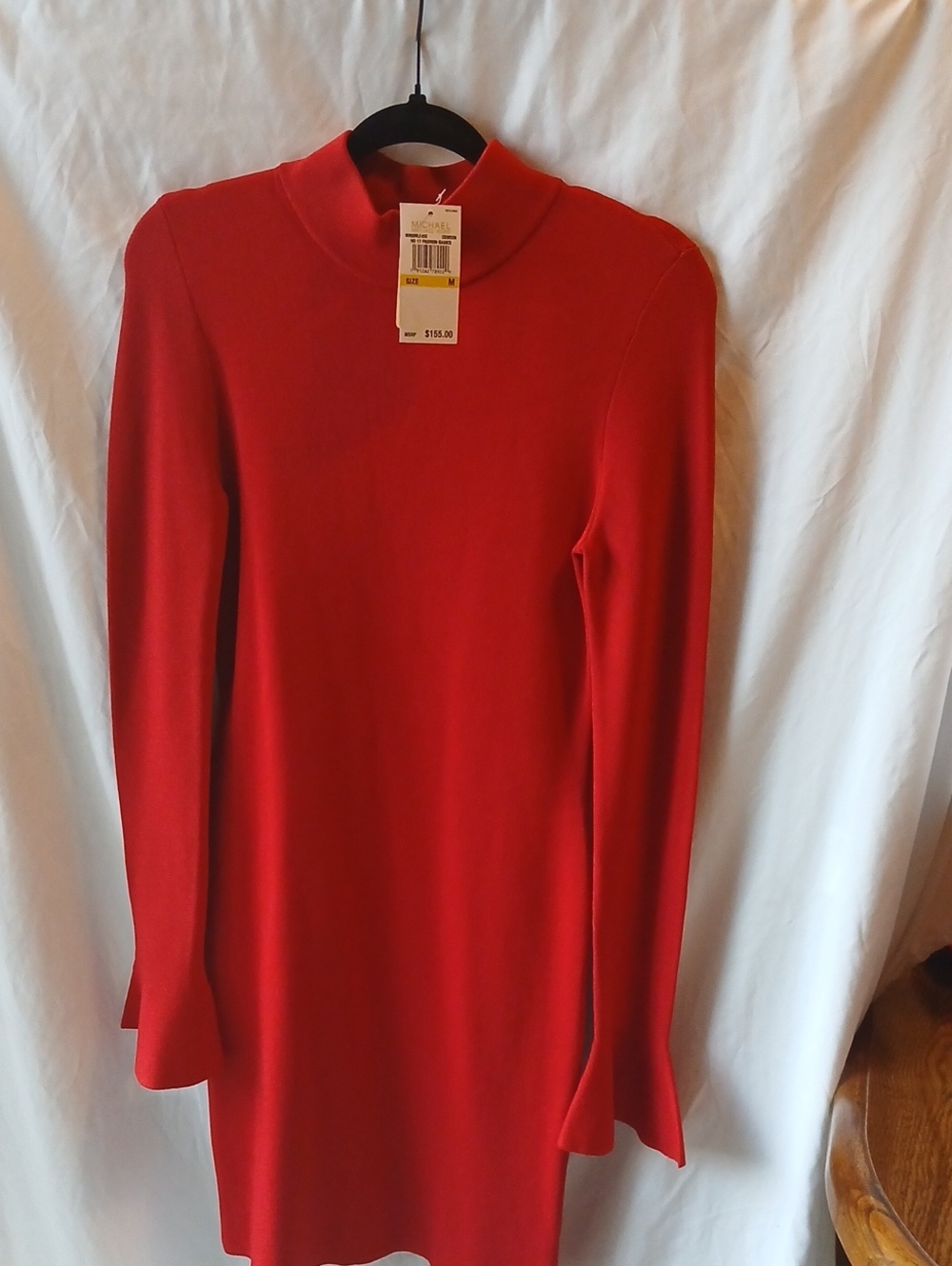 Michael Kors Red Long-Sleeve Mock Neck Dress Knit Dress Bell Cuffs